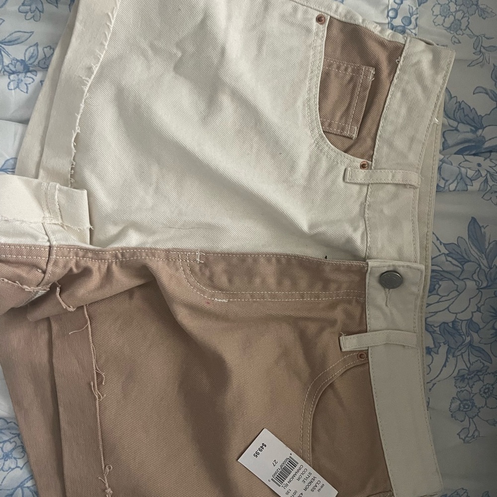 Two-Tone Cream and Tan Denim PacSun Shorts